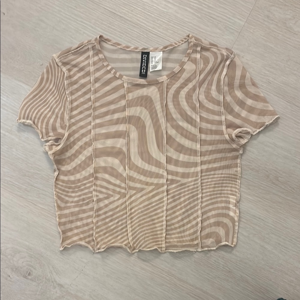H&M Sheer Wave Pattern Crop Top - Beige